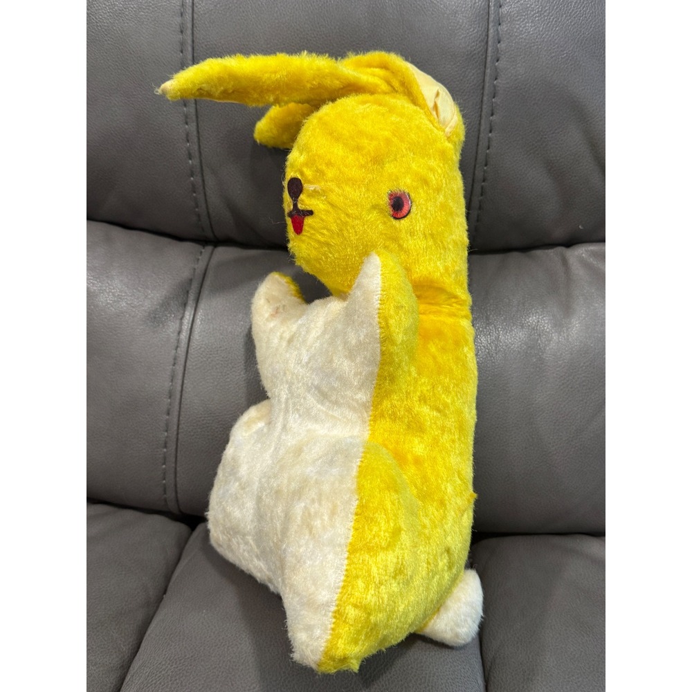 Vintage Yellow Plush Rabbit Stuffed Animal Red Eyes 18 Inch MCM Easter Bunny